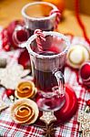 Mulled Wine With Spices And Gingerbread Cookies Stock Photo