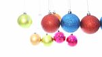 Multiple Level Hanging Christmas Ball On White Background Stock Photo