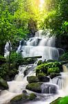 Mun Dang Waterfall In Deep Forest Fresh Green Rain Season In Tha Stock Photo