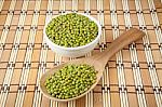 Mung Beans In Wooden Spoon Stock Photo