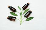 Natural Sage Essential Oil With Sage Leaves On White  Background Stock Photo