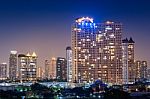 Night Architecture Business Office Building And  Modern Complex Stock Photo