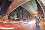 Night Traffic Light In Thailand Stock Photo