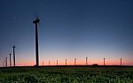 Night Under Wind Turbine Stock Photo