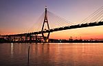 Night View Of Bhumibol Bridge In Thailand Stock Photo