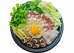 Noodle And Egg With Ingredient In Pot For Hot Sukiyaki Food Stock Photo