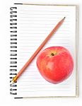 Notebook And Apple Isolated Stock Photo