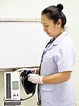 Nurse With Blood Pressure Meter Stock Photo