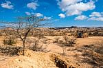 Oil Pump In The Desert, Mancora, Peru Stock Photo