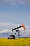 Oil Well In Canola Field Stock Photo