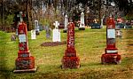 Old Headstones In Graveyard Stock Photo