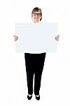 Old Lady Holding Blank Board Stock Photo