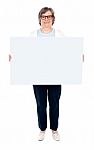 Old Lady Holding Blank White board Stock Photo