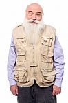 Old Man Wearing Sleeveless Jacket Stock Photo