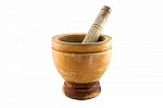 Old Wooden Mortar And Pestle Stock Photo