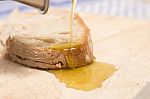 Olive Oil On Traditional Bread Stock Photo