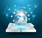 Open Book And Globe Knowledge Ideas Concept Stock Photo