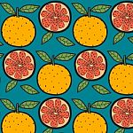 Oranges Fruit Pattern With Blue Background Stock Photo