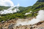 Owakudani Valley ( Volcanic Valley With Active Sulphur And Hot S Stock Photo