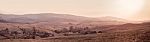 Panorama Of Spring Sunset In Mountain Village Stock Photo