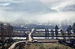 Panoramic View Of Beautiful Mountain Landscape Small Village  Stock Photo