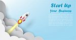 Paper Art Start Up Business Of Space Rocket Launch To The Sky Stock Photo