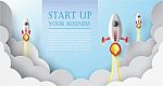 Paper Art Start Up Business Of Space Three Rocket Launch To The Sky  Start Up Stock Photo