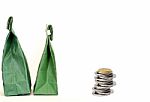 Paper Bag With Coins Stock Photo