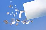 Paper Falling from sky Stock Photo