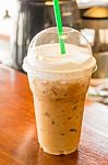 Pastic Glass Of Iced Coffee Cappuccino Stock Photo