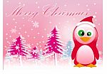 Penguin With Merry Christmas Stock Photo