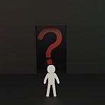 Person With Red Question Mark In Door Stock Photo