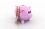 Piggy Bank With Ladder And Man, Way To Wealth Stock Photo