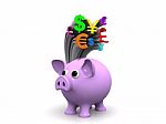 Piggybank With Currency Symbols Stock Photo