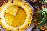 Pineapple Decorated Ready To Served Stock Photo