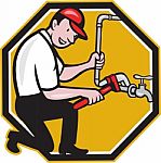 Plumber Repair Faucet Tap Cartoon Stock Photo