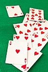 Poker  Cards On Green Baize Casino Stock Photo