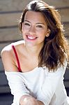 Portrait Of Beautiful Woman With Smile At Home Stock Photo