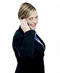 Portrait Of Business Lady Talking On Mobile Phone Stock Photo