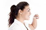 Portrait Of Female With Toothbrush Stock Photo