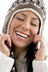 Portrait Of Happy Woman With Woolen Cap Stock Photo