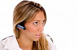 Portrait Of Service Provider With Bluetooth Device Stock Photo