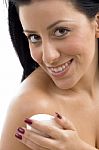 Portrait Of Smiling Female With Soap Stock Photo