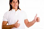 Portrait Of Smiling Male With Thumbsup Stock Photo