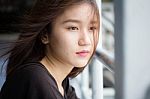 Portrait Of Thai Adult Beautiful Girl Relax And Smile Stock Photo