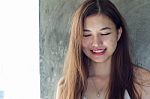 Portrait Of Thai Adult Beautiful Girl Relax And Smile Stock Photo