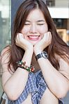 Portrait Of Thai Adult Beautiful Girl Relax And Smile Stock Photo