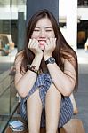 Portrait Of Thai Adult Beautiful Girl Relax And Smile Stock Photo