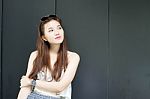 Portrait Of Thai Adult Beautiful Girl Relax And Smile Stock Photo