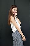 Portrait Of Thai Adult Beautiful Girl Relax And Smile Stock Photo